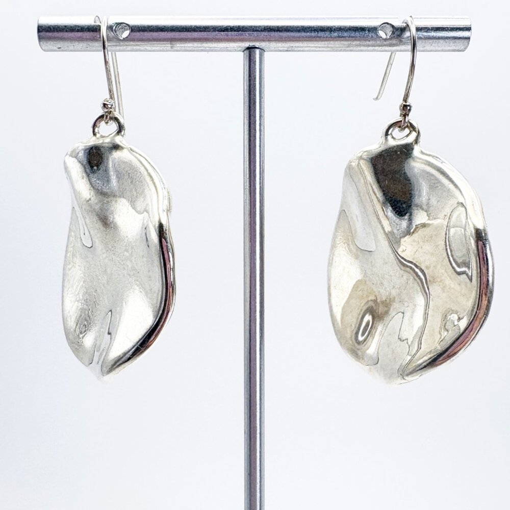 Freeform Circle Dangle Earrings VTG Solid Sterling Silver 925 Size 2" Length